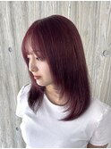 チェリーレッドカシスミディアムレイヤーカットストレートロング