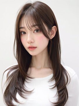 ムウ 難波(MOU) レイヤーカットくびれヘアアプリコットオレンジ20代30代40代50代