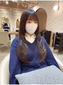 黒髪レイヤーロンググレーベージュ前髪パーマ【韓国ヘア鈴木颯】