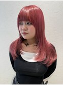 レイヤーカット×ピンクレッド
