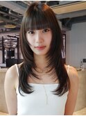 オリーブベージュグレージュ韓国ヘア顔周りレイヤー_ba562441
