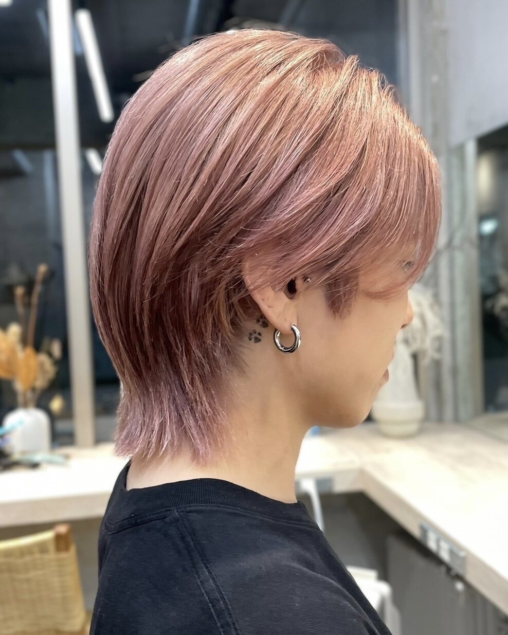 メンズハイトーンミルクティーピンクベージュカラーダブルカラー