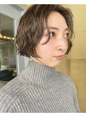 グレージュカラー/ミニボブ/ニュアンスパーマ