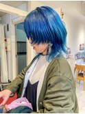 横浜★ハイトーンの青髪派手ケアブリーチインナーカラーも