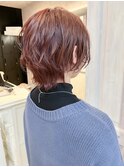 福山人気ウルフレイヤーニュアンスパーマ王道ピンクベージュ20代