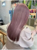 ミルクティーピンクグレージュミディアムウルフレイヤー長めボブ