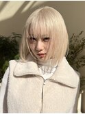 ホワイトブロンド/ハイトーンボブ/金髪ボブ/ホワイトボブ/