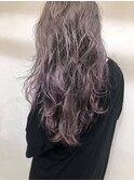 パープルグレージュ毛先パーマことりベージュウォーターフォール