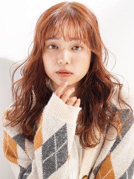 トレヘアー 京都 烏丸(tRe hair) ラフ巻きニュアンスウェーブ アプリコットオレンジ