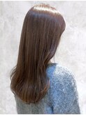 くすみベージュ セミロング ゆる巻き 透明感カラー