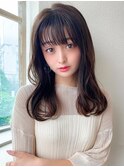 シャギーレイヤーロング韓国ワンホンヘアシースルーぱっつん前髪