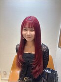 韓国風レイヤーカット艶カラーローズブラウン前髪カット 