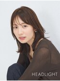 ミディアムレイヤーココアベージュ小顔チャコールグレーネイビー