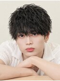 ラウンドマッシュナチュラルニュアンスパーマ縦落ち