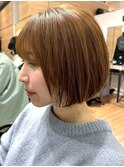 ミルクティーベージュ ミニボブ マッシュ ブリーチカラー