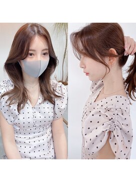 エレノア トーキョー 恵比寿(ELEANOAH TOKYO) 大人かわいい韓国ヘア【カーキグレージュフェザーバングボブ】