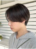 ショートボブ/ハンサムショート/前髪なしグレージュ