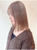 アッシュベージュ ダブルカラー 切りっぱなしミディアム
