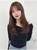 抜け感レイヤーカット×シアーバング 前髪カット ミントベージュ