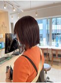 前下がりボブ オレンジブラウン 切りっぱなしボブ