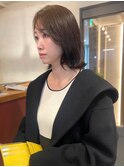 外ハネボブ くびれヘア シースルーバング ブラウンベージュ