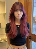 くびれロング ハッシュカット チェリーレッド 韓国 ヨシンモリ