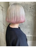 裾カラー10代20代ホワイトカラーペールピンクカラー