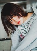 抜け感リラクシー　ミニボブ×ウルフ　下北沢　イヤリングカラー