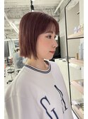 切りっぱなしボブピンクベージュぱつっとボブ