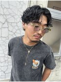 ショートセンターパート　ワイルドパーマ　メンズショート