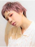 ベリーショート/ダブルカラー/アッシュピンク/ペールカラー/20代