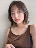 アプリコットオレンジイヤリングカラー外ハネボブくびれヘアa