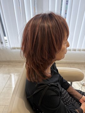 アッシュ 仙川店(Ash) 50代白髪ぼかしハイライト×艶ピンクベージュ顔周りレイヤー