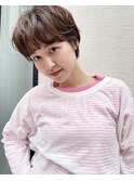 春パーマ×耳だしショートボブ×アースカラー/こなれヘア