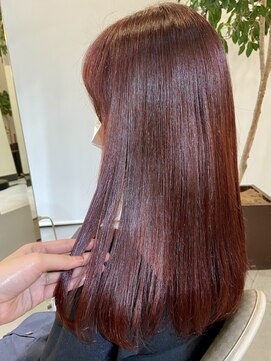 アクアオモテサンドウ(ACQUA omotesando) △ブリーチなし韓国風チェリーレッド髪質改善ストレートヘア
