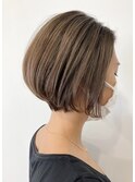 大人ショートボブ テラコッタ くすみブルー 縮毛矯正