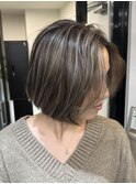 小顔 ネビージュグレージュハイライトカラー◎