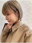 ベージュカラー ケアブリーチ ブリーチカラー ミニボブ 小顔