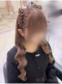 三つ編みハーフツイン/心斎橋ヘアセット