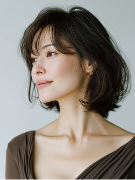 黒髪/クラゲヘアー/オリーブグレー/小顔/ココアベージュ/川西