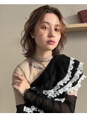 似合わせ毛流れミディアムレイヤー/くせ毛風/顔周り