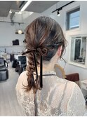 ボブヘアセット結婚式参列お呼ばれ編みおろしヘアアレンジ