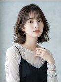 大人可愛い20代30代40代ミディアムレイヤーグレージュ