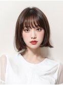 シースルーバング/ミニボブ/韓国風タンバルモリ/暖色ブラウン