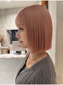 大人可愛い透明感サーモンピンクミニボブ◎20代/夏カラー