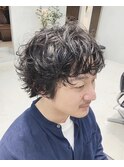 メンズカット  ショート　パーマ　スパイラル　ランダム　黒髪