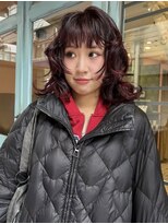 ロチカバイドールヘアー 心斎橋(Rotika by Doll hair) 顔まわりレイヤー ボルドーカラー