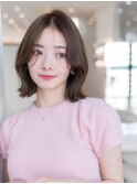 大人かわいい前髪セシルカットココアブラウンフリンジウェーブ