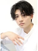 韓国マッシュカルマパーマコンマバングセンターパート黒髪ウルフ