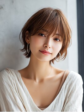 前髪顔まわりカット/外ハネボブ/丸みボブ/ショートボブ